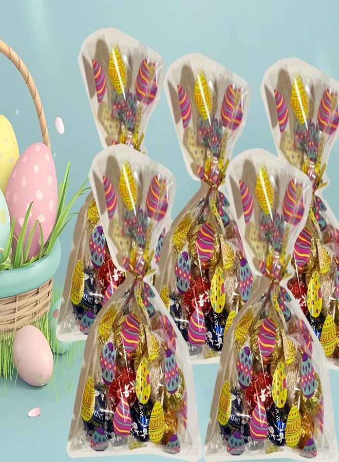 BASHOUT 100 Easter Cellophane Treat Bags, Colorful Egg Pattern, Ties are Included, Clear Bags Perfect for Candy, Colorful Easter Baggies - Image 2